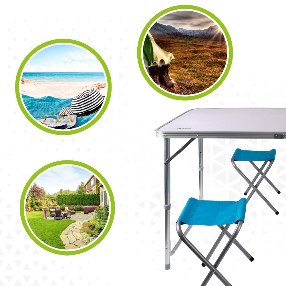 Mesa plegable camping con 2 taburetes Aktive