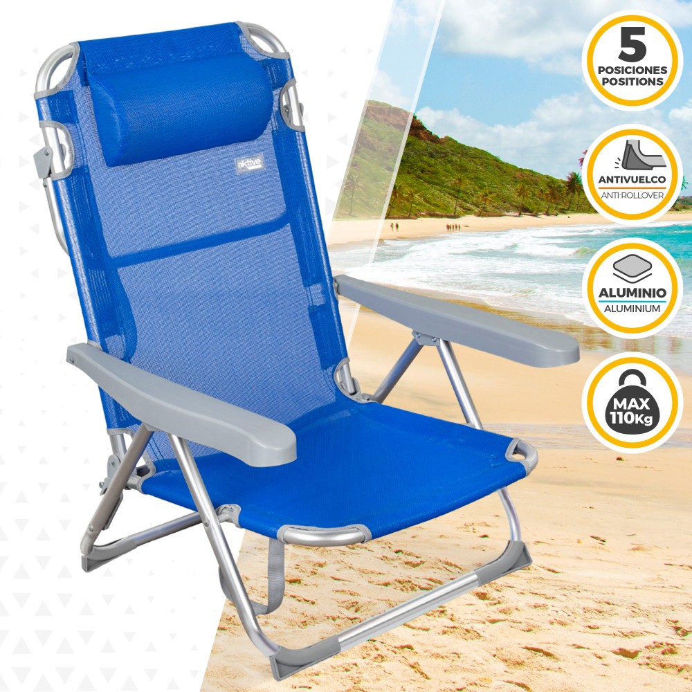 LET'S CAMP Silla de playa de respaldo alto con bolsa térmica aislada,  correa para el hombro, sillas plegables ajustables de 3 posiciones para  acampar