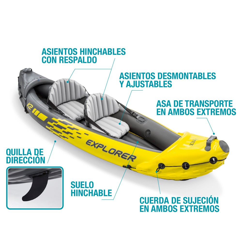 Intex 68307 - Kayak hinchable Explorer K2 con 2 remos - 312 x 91 x 51 cm :  : Deportes y aire libre